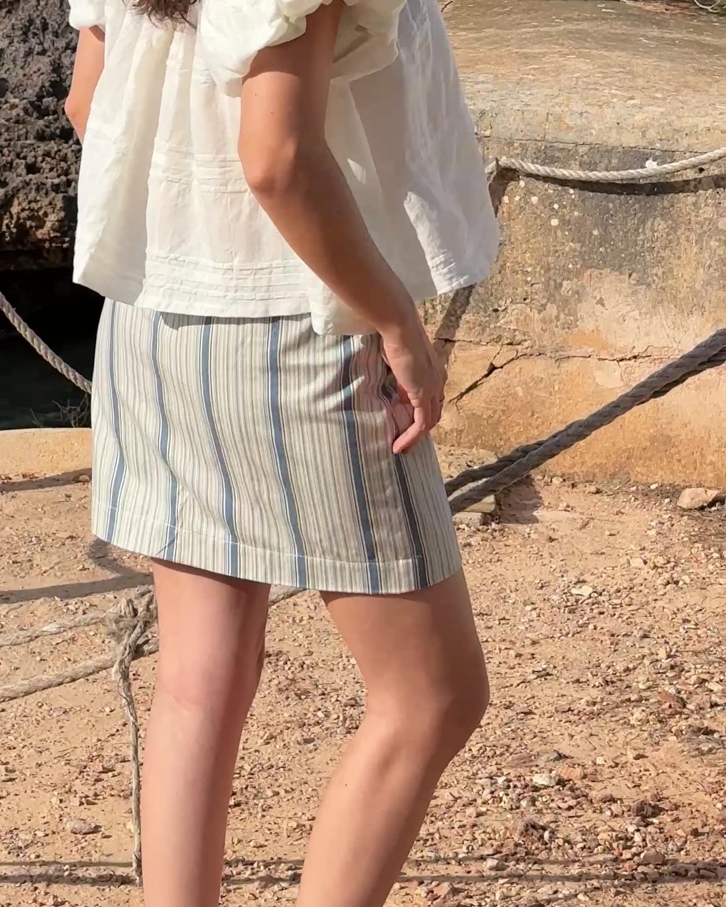 Girlie Mini | Beige/Blue Stripe