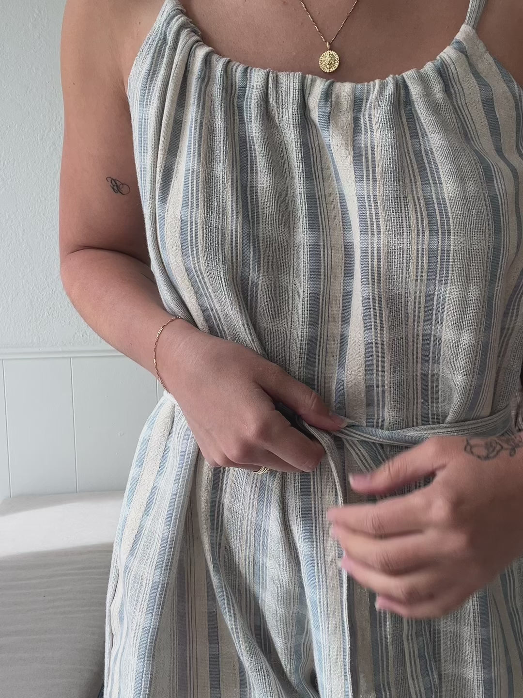 Breeze Romper | Natural/Blue Stripes