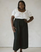 black cropped wide leg pants with elastic waistband