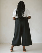 black cropped wide leg pants with elastic waistband