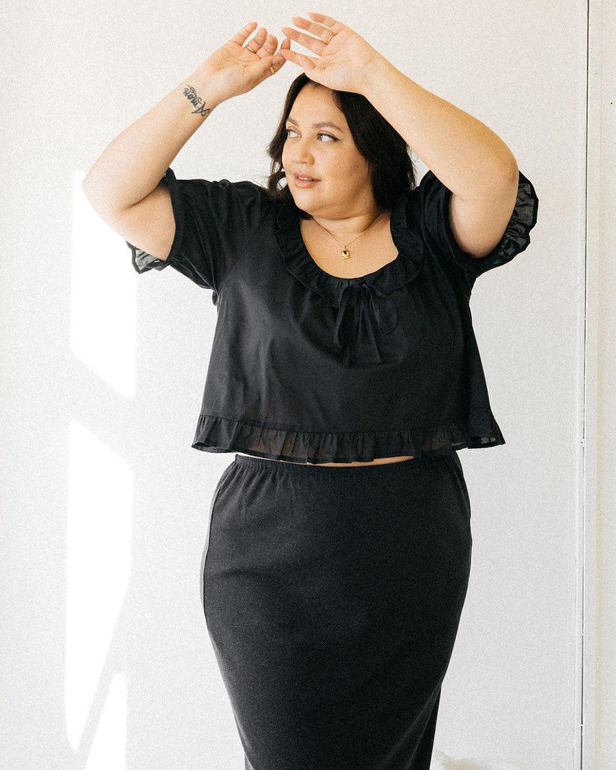 delicate, short-sleeve girly blouse with frills