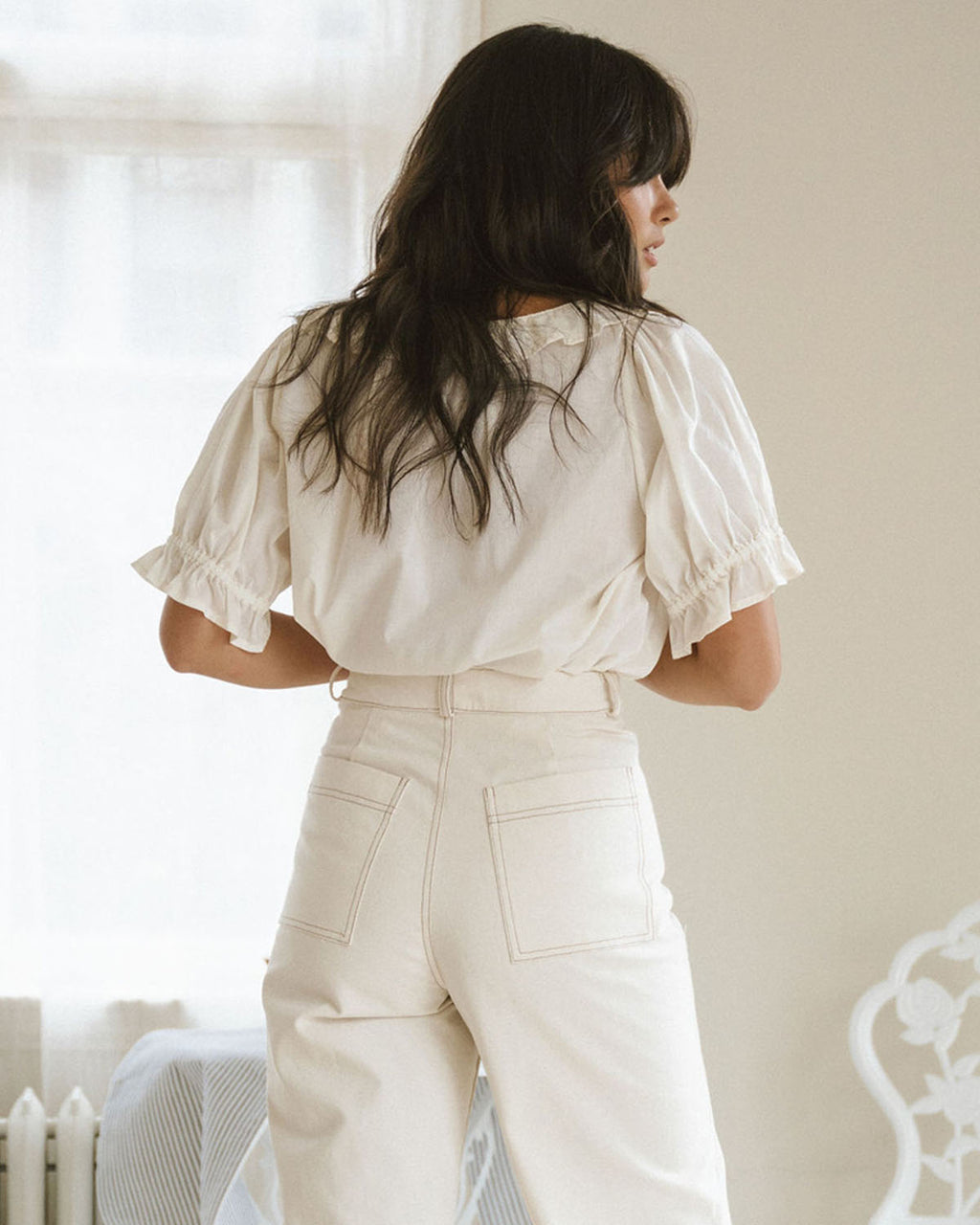 high-waisted wide leg pants in a creamy white