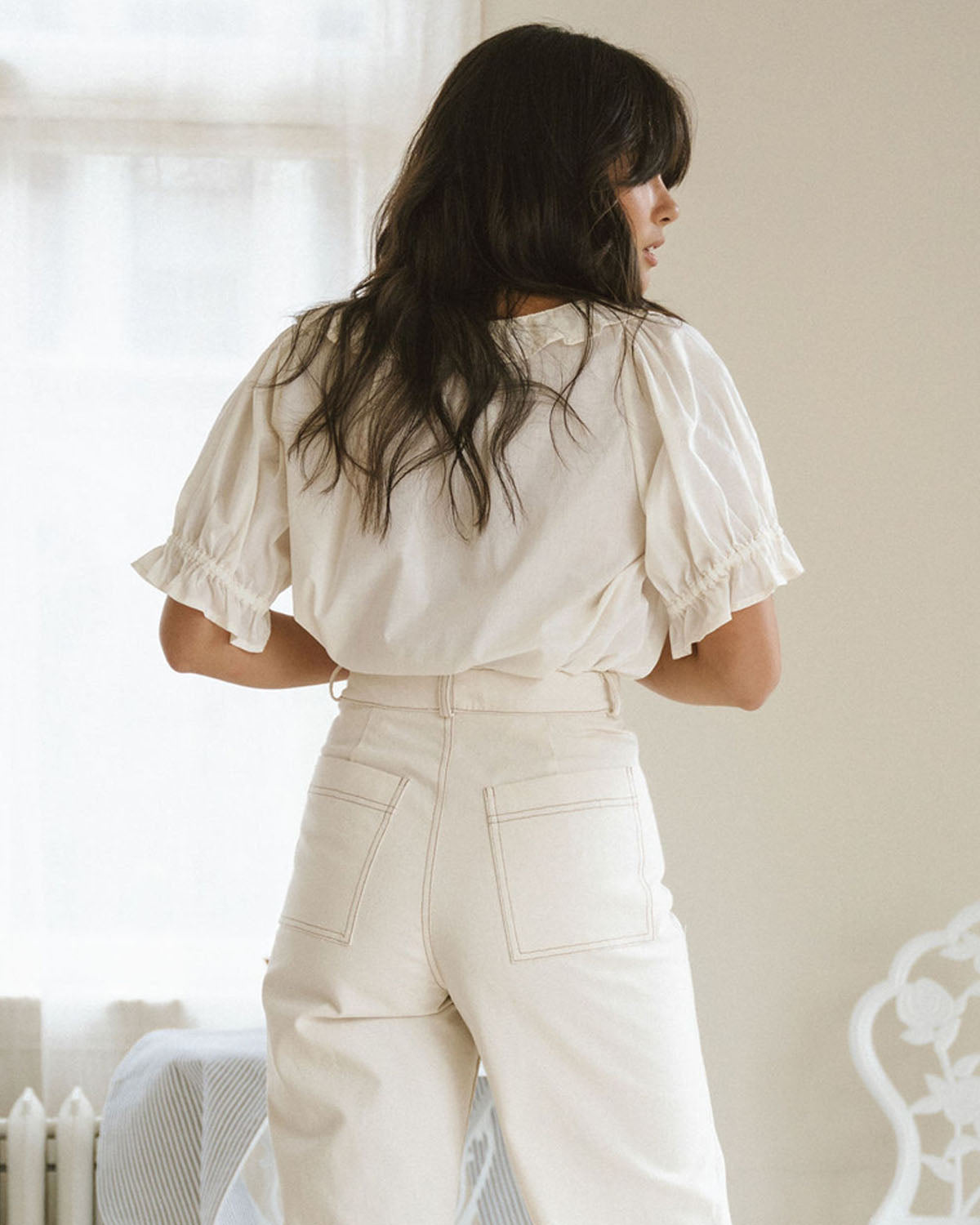 high-waisted wide leg pants in a creamy white