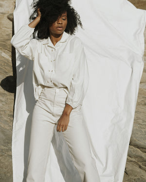Ivory button-up made from raw silk