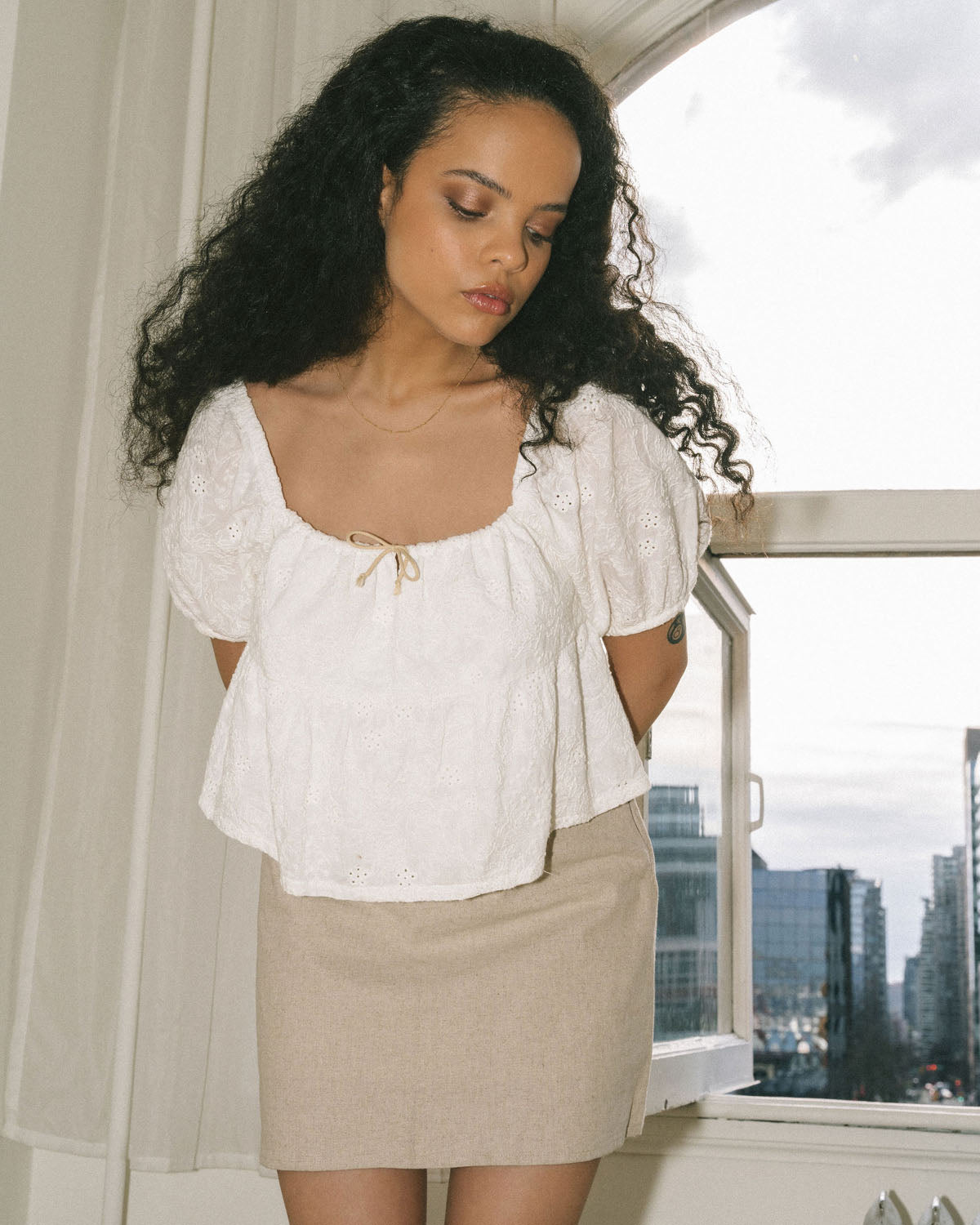 beige a-line skirt made from organic linen and organic cotton