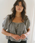 puff sleeve blouse in houndstooth pattern