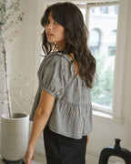 puff sleeve blouse in houndstooth pattern