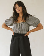 puff sleeve blouse in houndstooth pattern