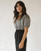 puff sleeve blouse in houndstooth pattern