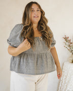 puff sleeve blouse in houndstooth pattern