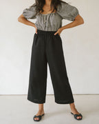 black cropped wide leg pants with elastic waistband