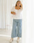 light denim wide-leg crop pants with belt loops and front pockets