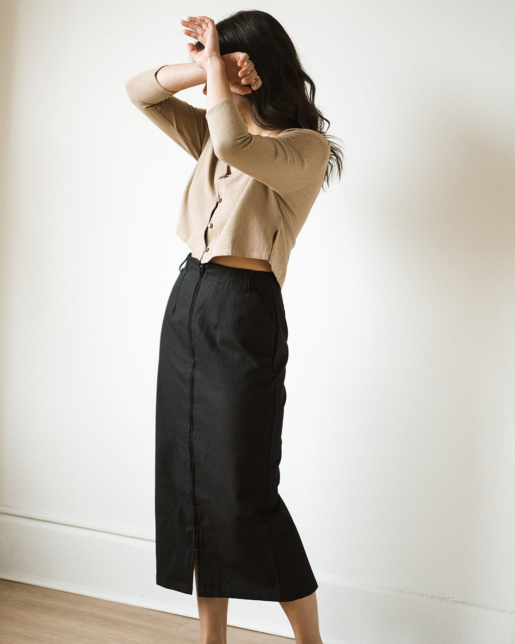 black skirt with zipper front