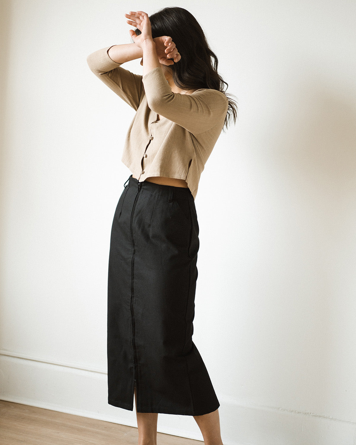 black skirt with zipper front
