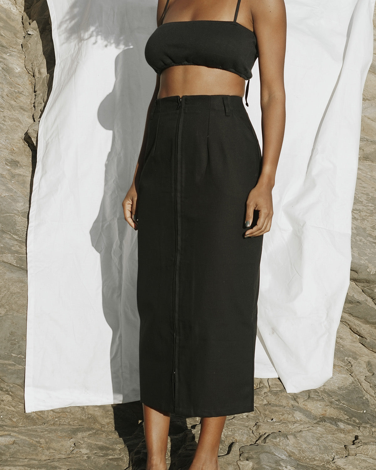 black skirt with zipper front